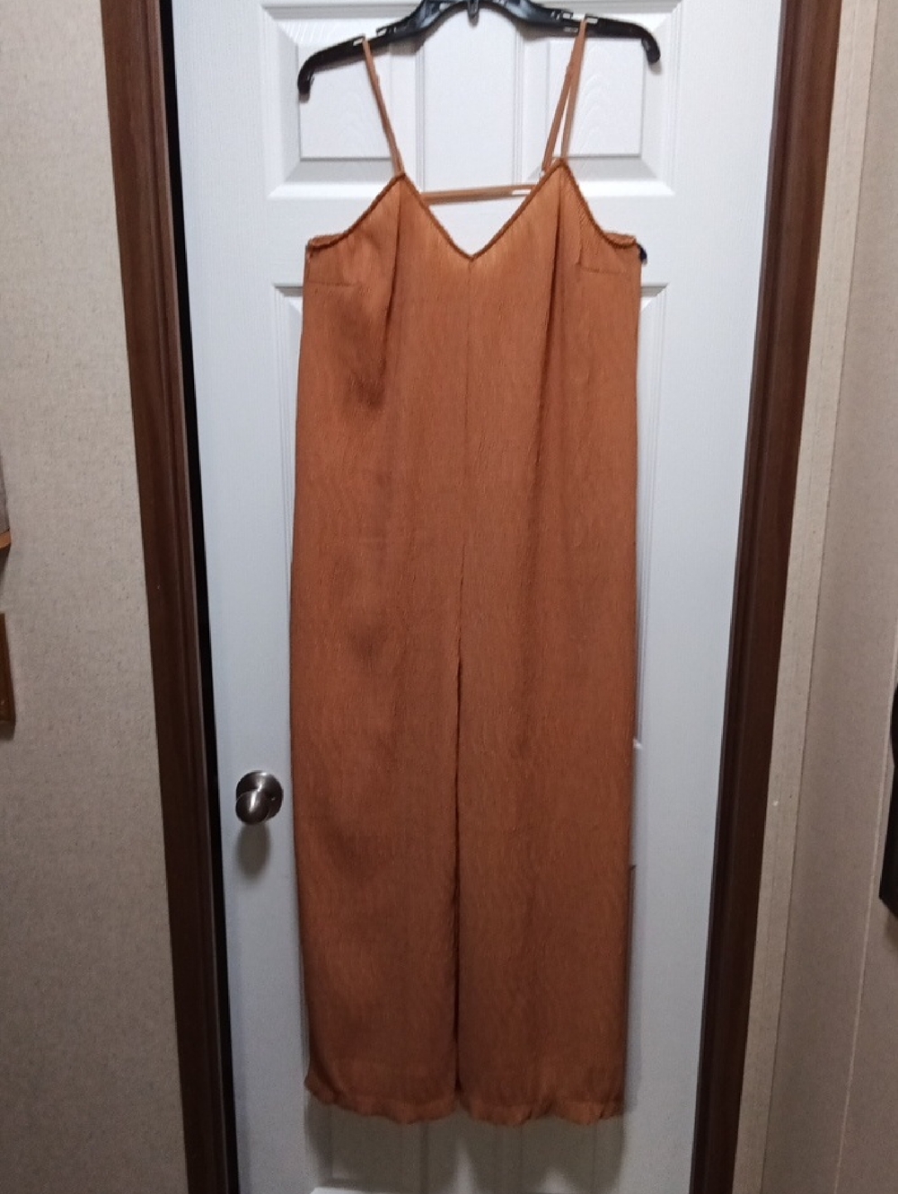 Women's Rust-Copper Spaghetti Strap Wide-Leg Jumpsuit With Pockets